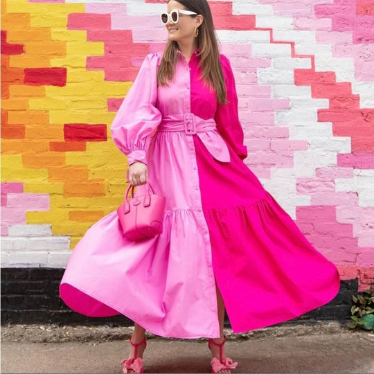 Paisley Dual Tone Belted Dress