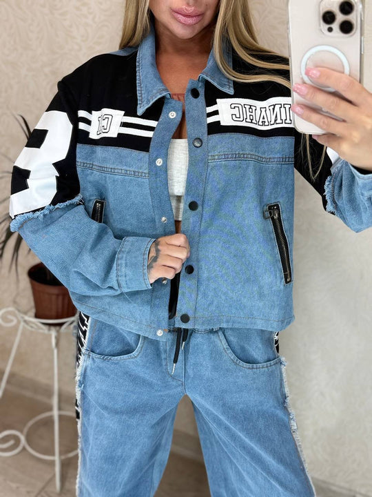 Norie Patchwork Denim Jogger Set