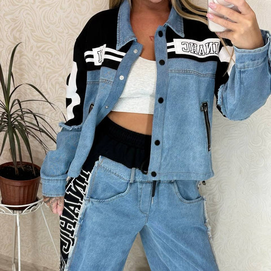 Norie Patchwork Denim Jogger Set