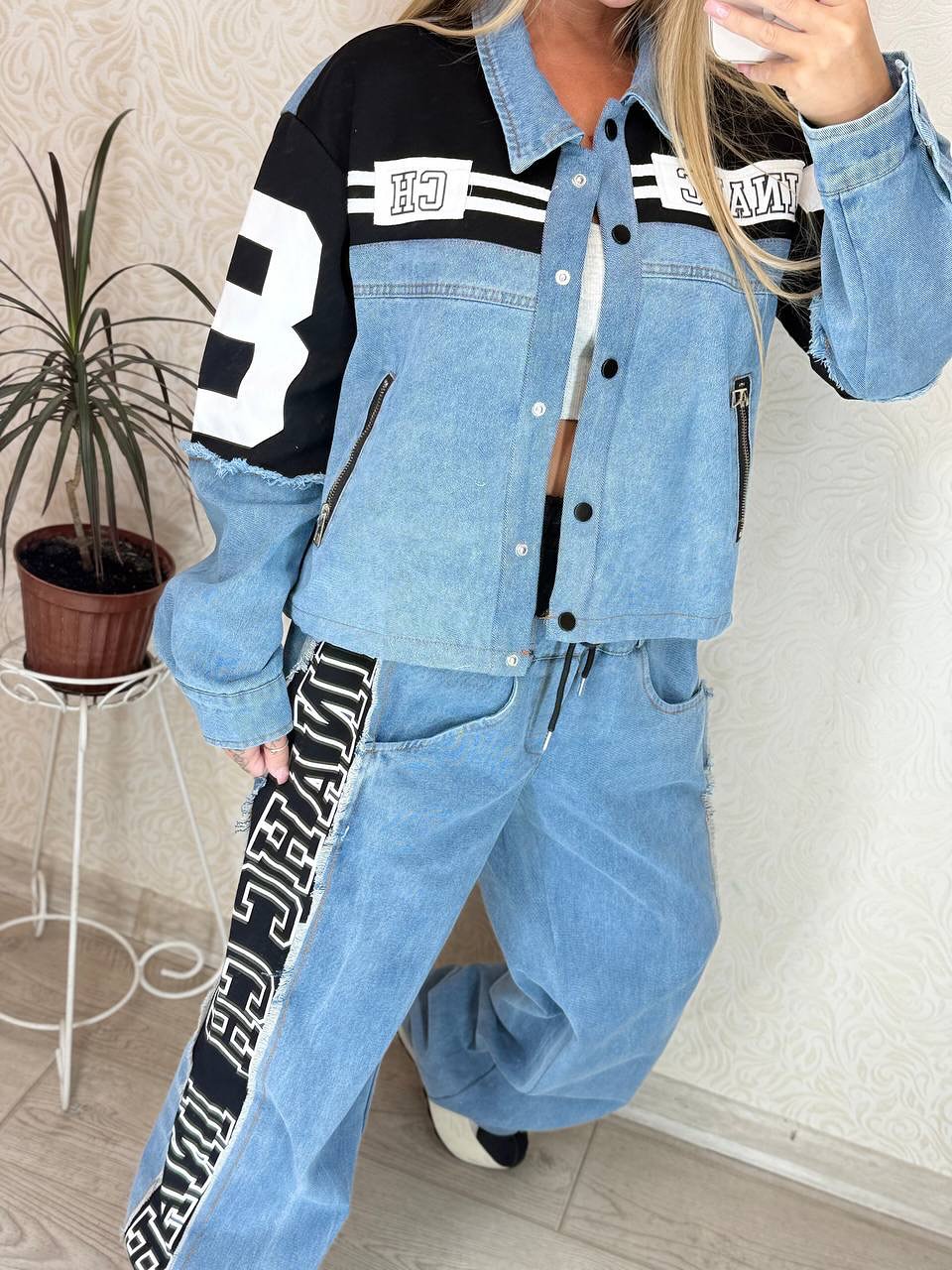 Norie Patchwork Denim Jogger Set