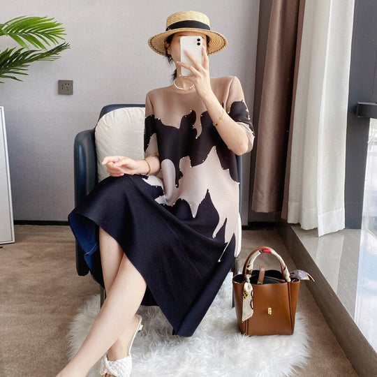 Darla Geometric print Designer Dress with Pearl Detailing