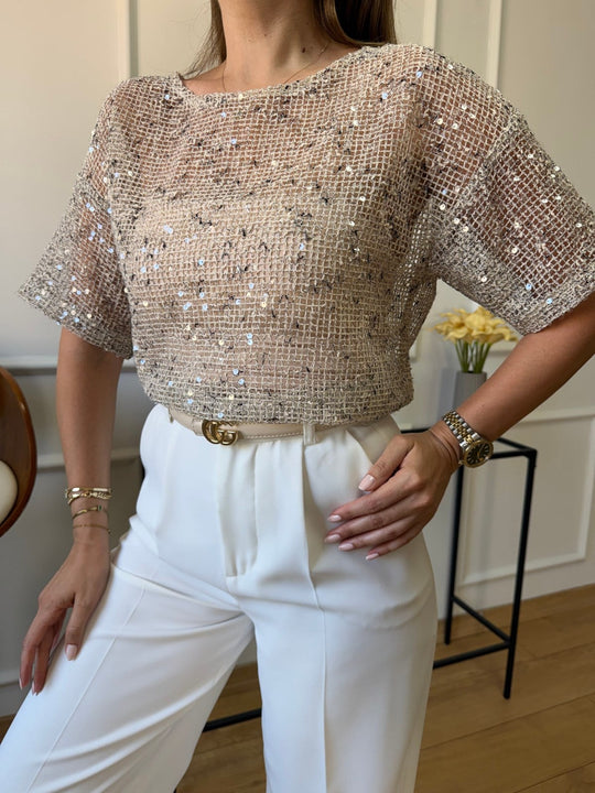 Seville Sequined Open Work Blouse