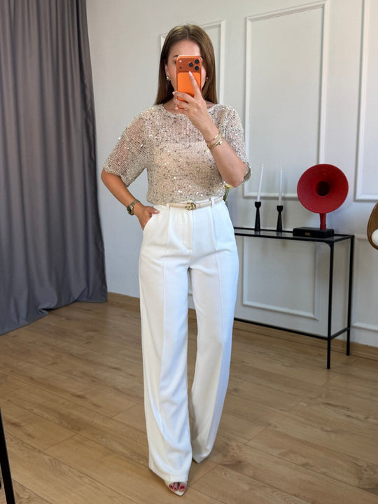 Seville Sequined Open Work Blouse