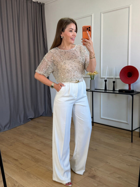 Seville Sequined Open Work Blouse