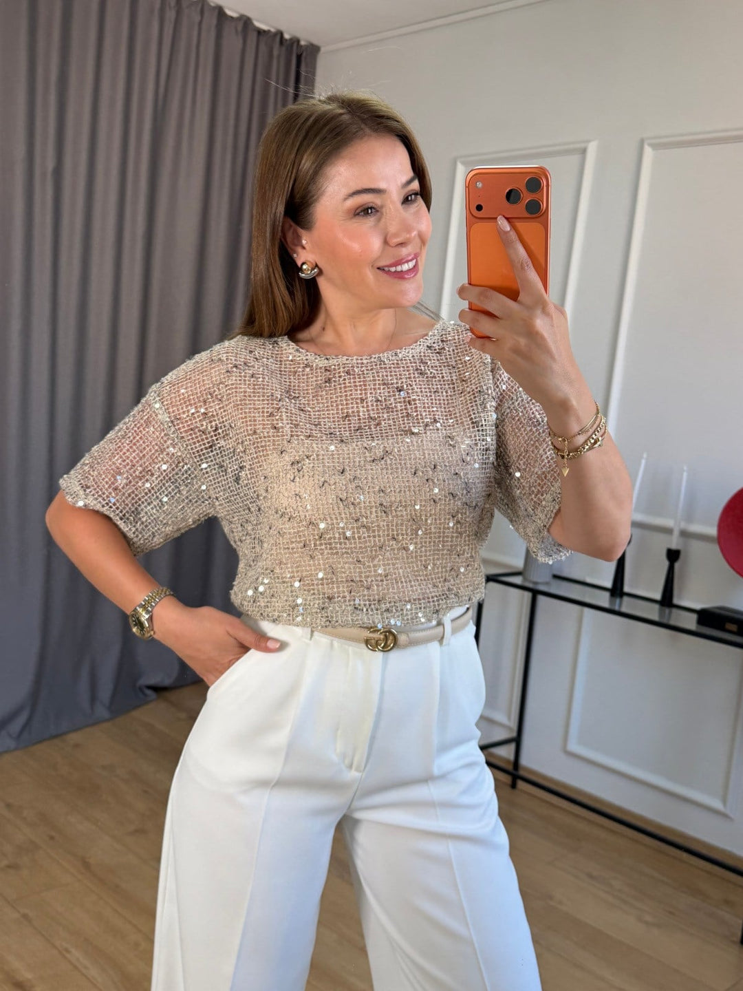 Seville Sequined Open Work Blouse