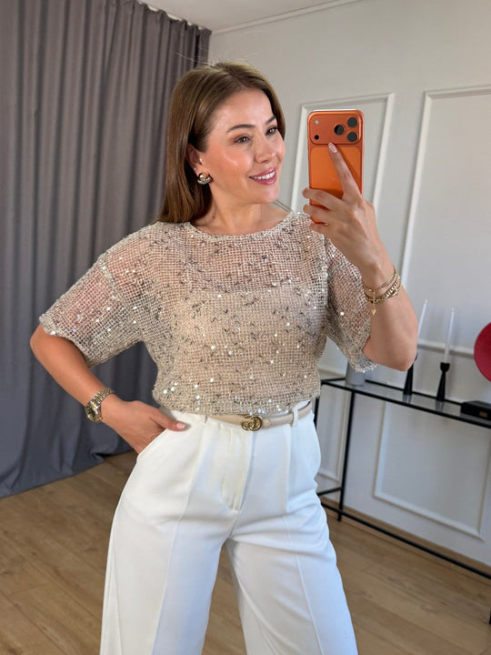 Seville Sequined Open Work Blouse