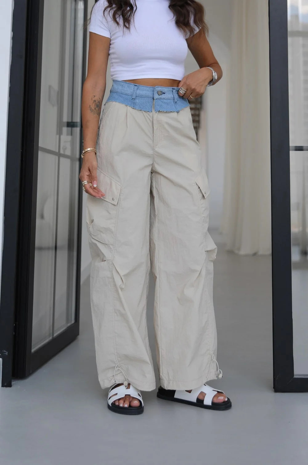Daniella Parachute Pants with Contrasting Waist Band