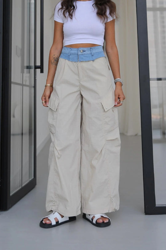 Daniella Parachute Pants with Contrasting Waist Band