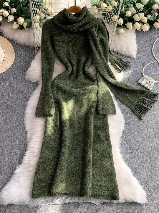 Bianca luxury Woolen Dress with Scarf