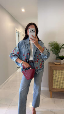Josephine Cropped Vintage Embroidered Denim Jacket