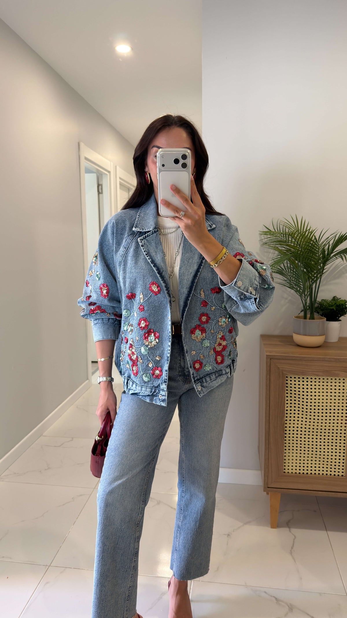 Josephine Cropped Vintage Embroidered Denim Jacket