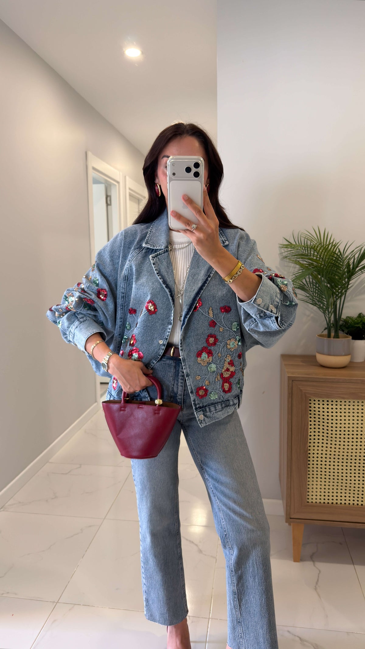 Josephine Cropped Vintage Embroidered Denim Jacket