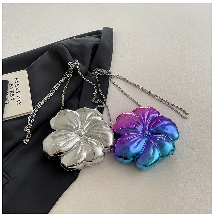 Designer Flower 3D Clutch with Shoulder Chain