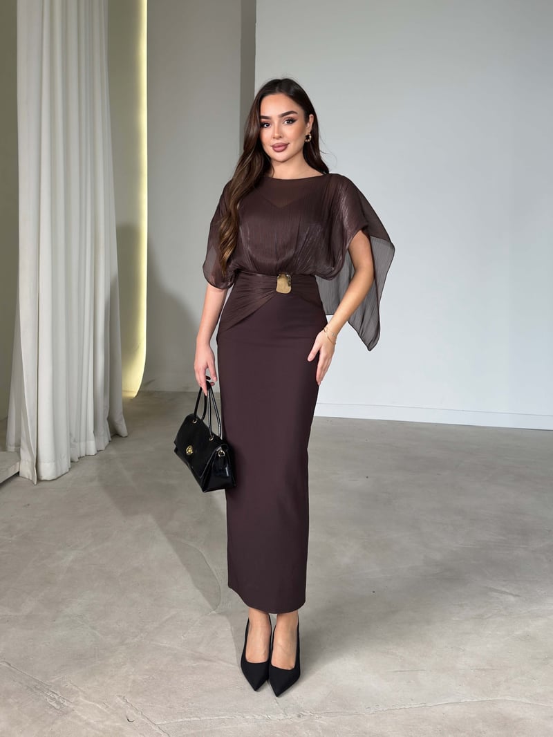Giselle Organza Evening Maxi Dress with Cape