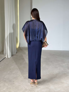 Giselle Organza Dress with Cape navy