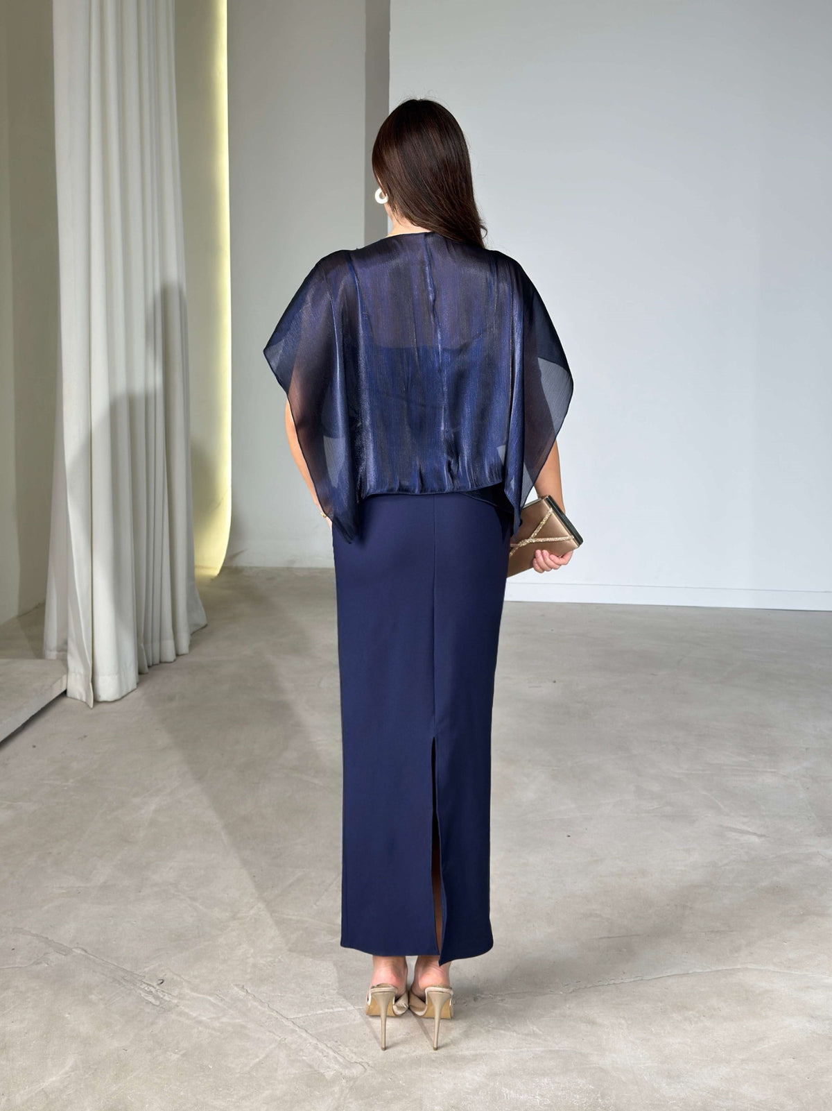 Giselle Organza Dress with Cape navy