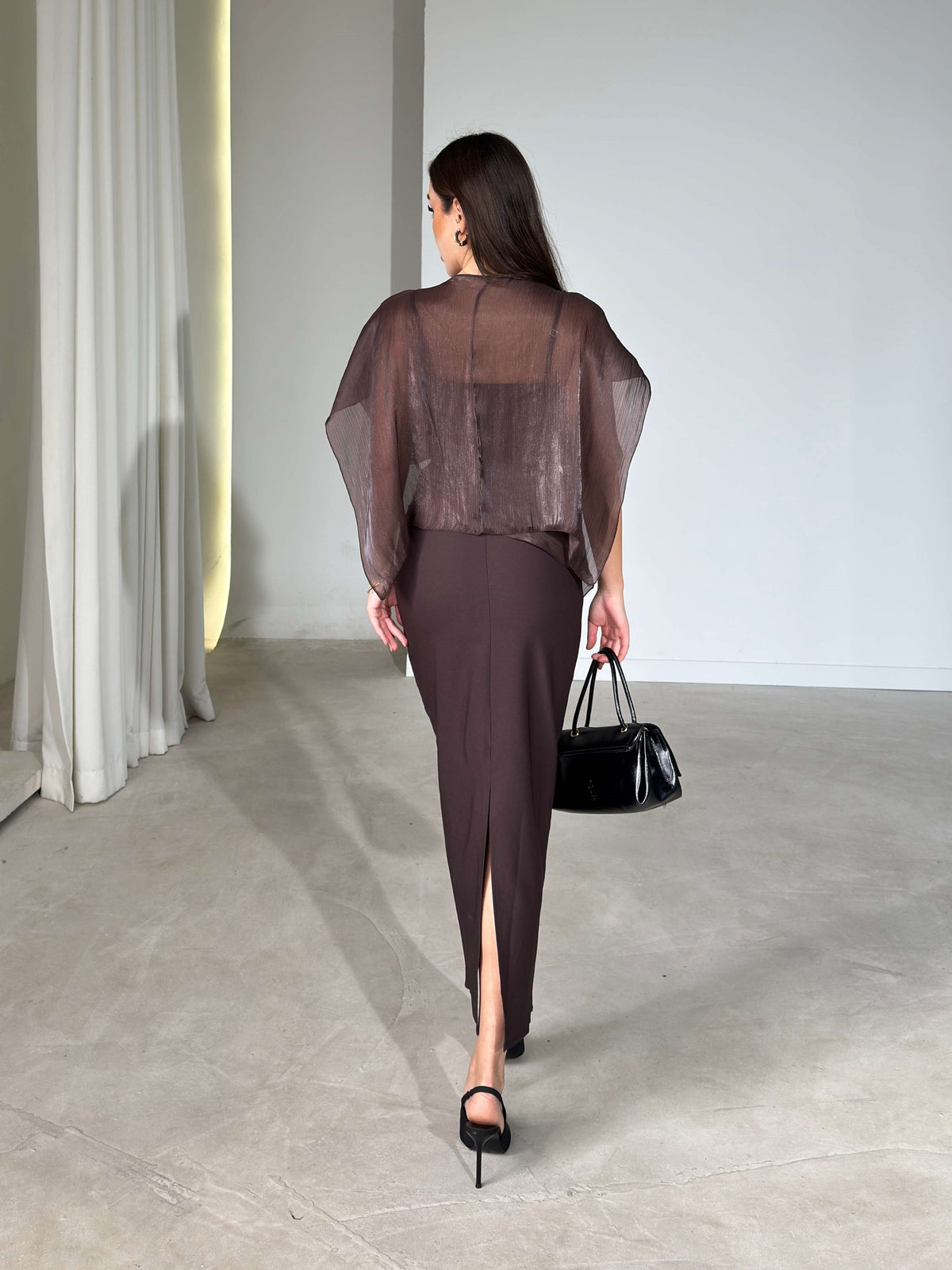Giselle Organza Evening Maxi Dress with Cape