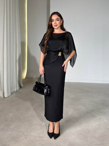 Giselle Organza Dress with Cape front view