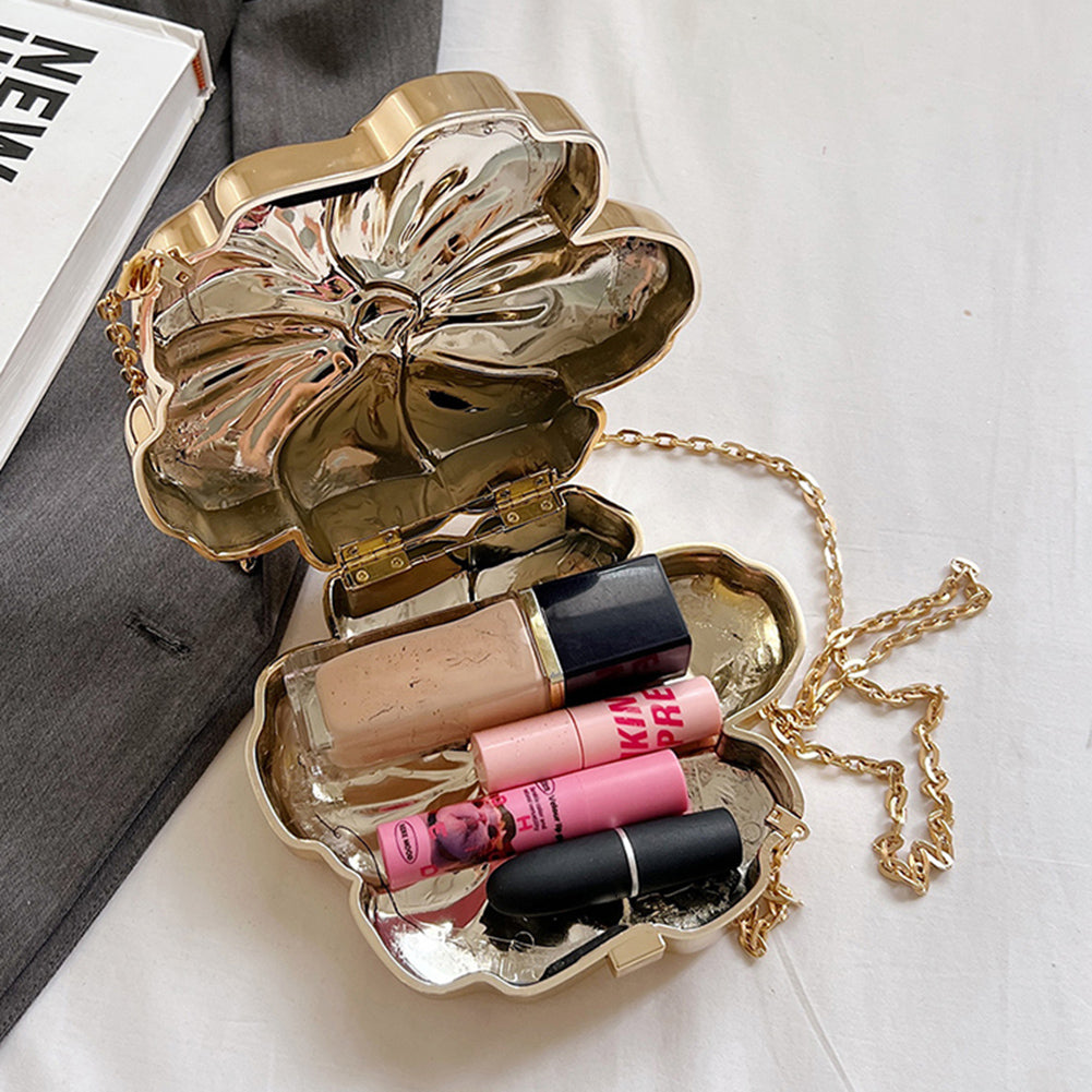 Designer Flower 3D Clutch with Shoulder Chain