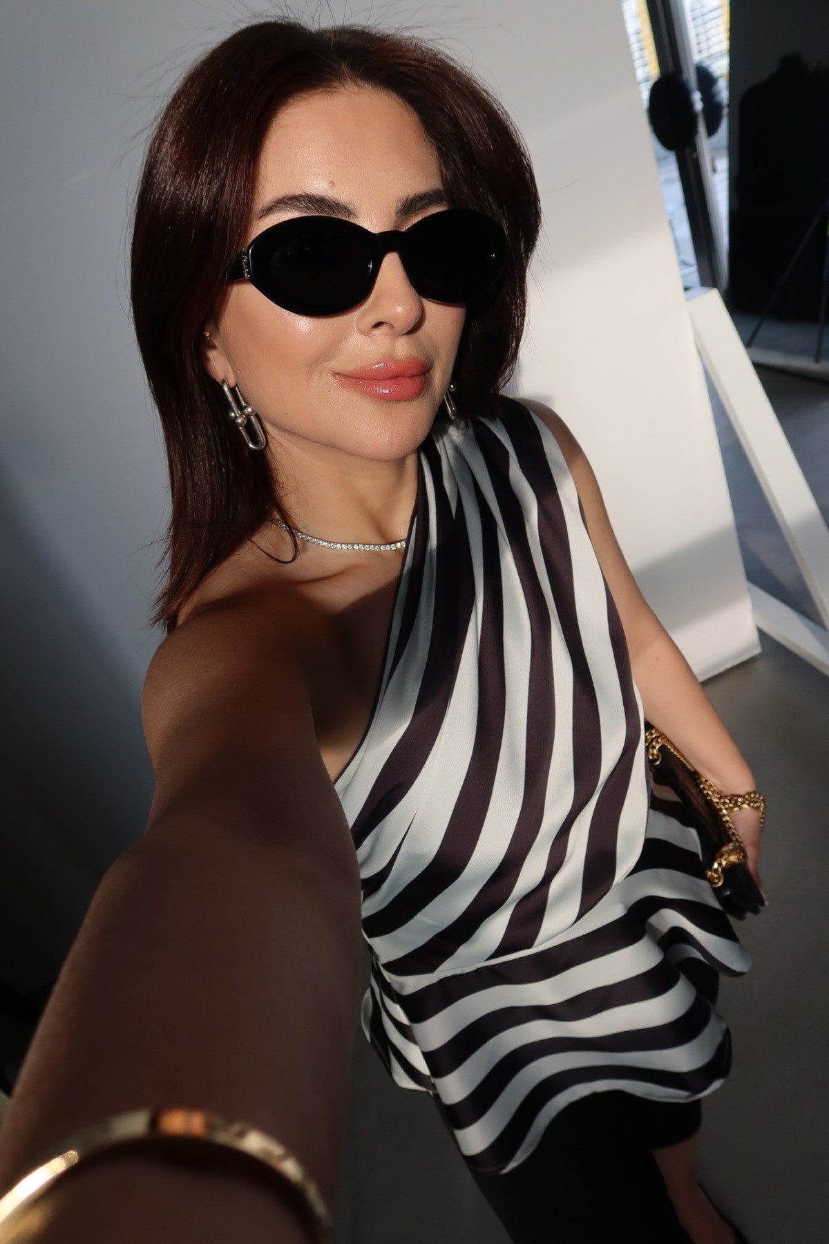 Indaze One Shoulder Striped Blouse