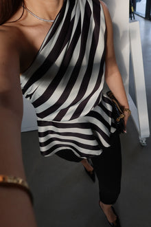 Indaze One Shoulder Striped Blouse
