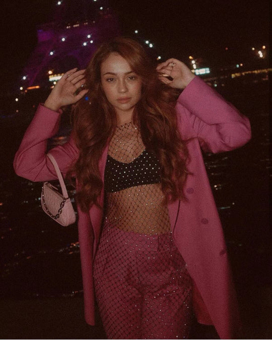 Rhinestone Fishnet Crew Neck Dress