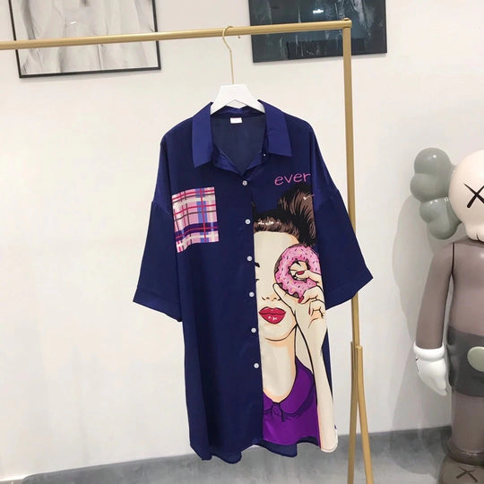 Margaret Donut Print Summer Shirt Dress