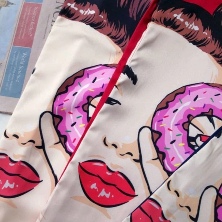 Margaret Donut Print Summer Shirt Dress