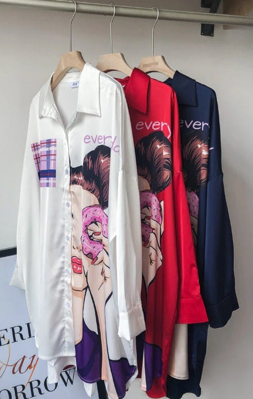 Margaret Donut Print Summer Shirt Dress