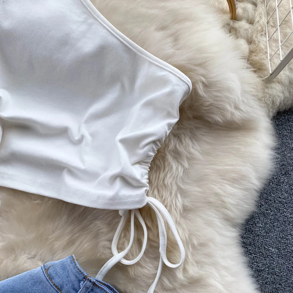 Jessica Lace up top with Denim Split Skirt