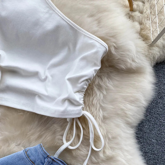 Jessica Lace up top with Denim Split Skirt