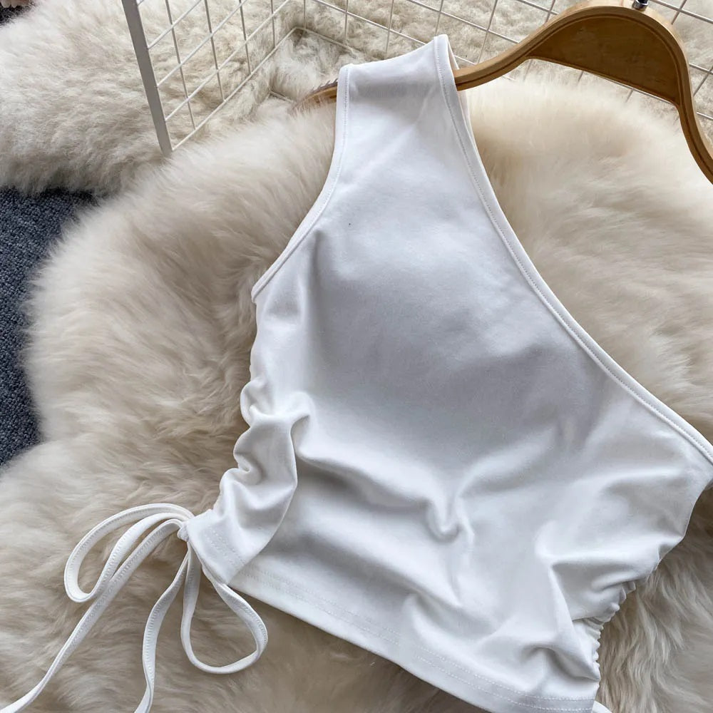 Jessica Lace up top with Denim Split Skirt