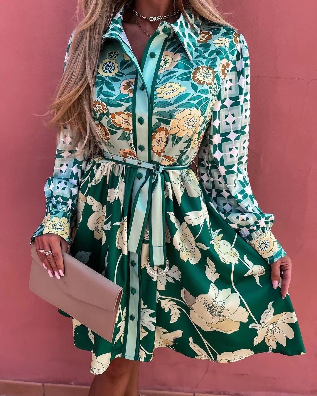 Evelyn Floral Printed Dress with Belt