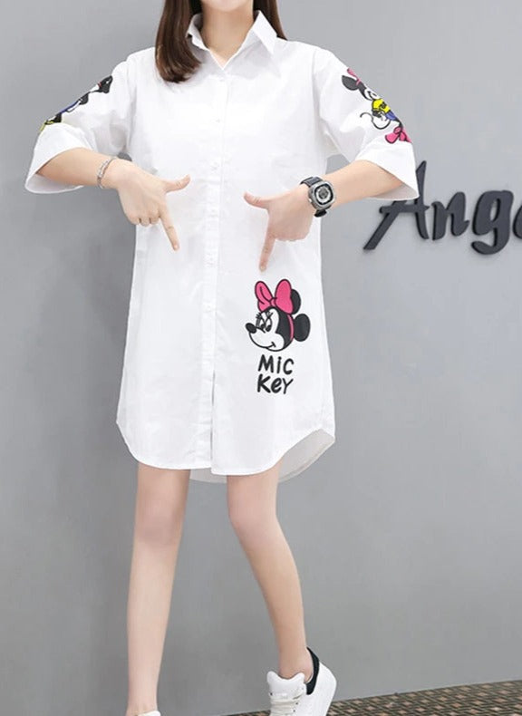 Coco Minnie Mouse Printed Summer Shirt Dress