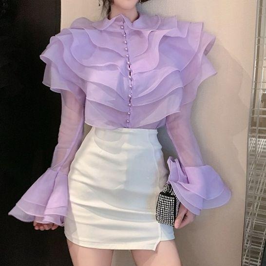 Omorfia pearla blouse with turn-down collar