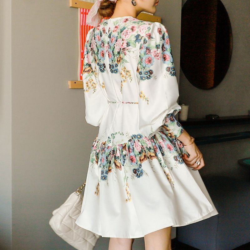 Perenne long sleeves floral print Midi dress