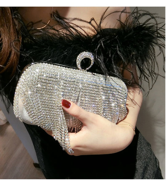 Box Shaped Tassels Clutch with Shoulder Chain