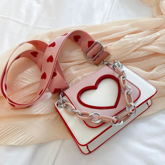 Heart Graphic Flap Square Bag