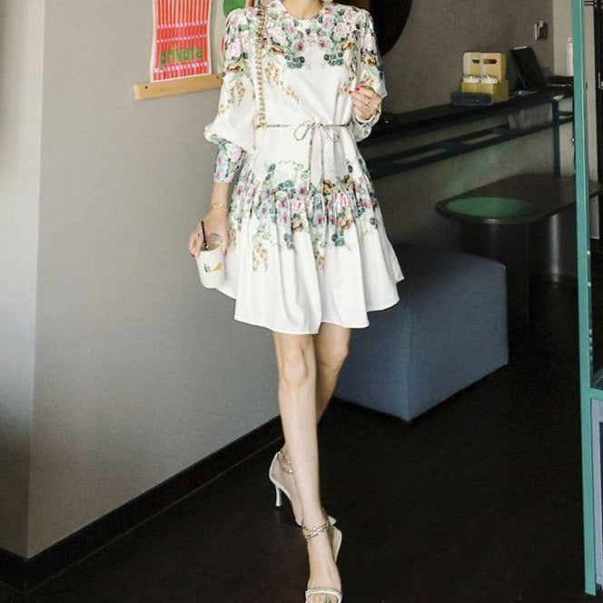 Perenne long sleeves floral print Midi dress