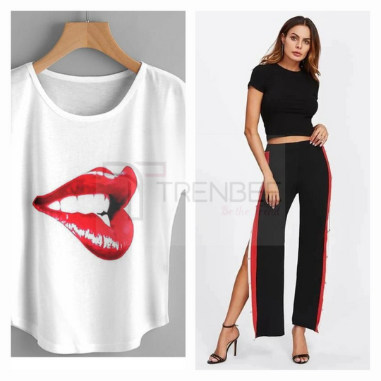 Set of Side button tapped pants and Cotton Printed Tees
