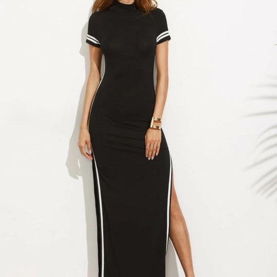 Black Striped Split Maxi Dress