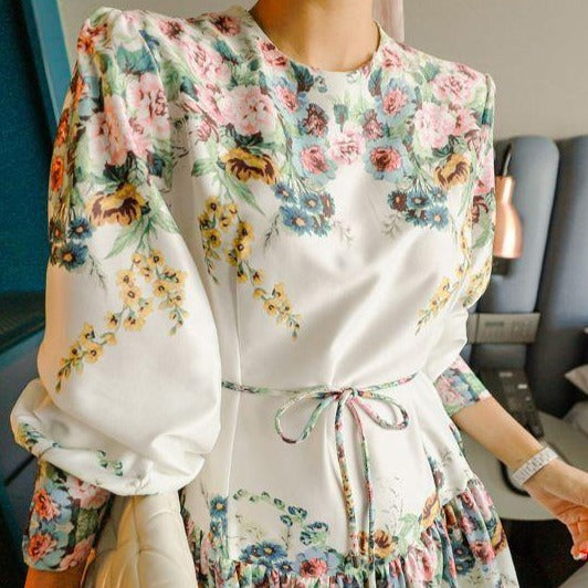 Perenne long sleeves floral print Midi dress