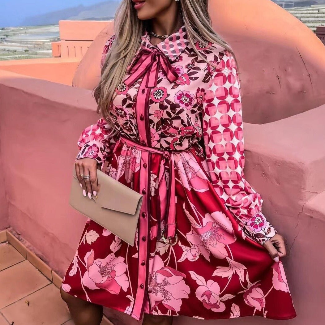 Evelyn Floral Printed Dress with Belt