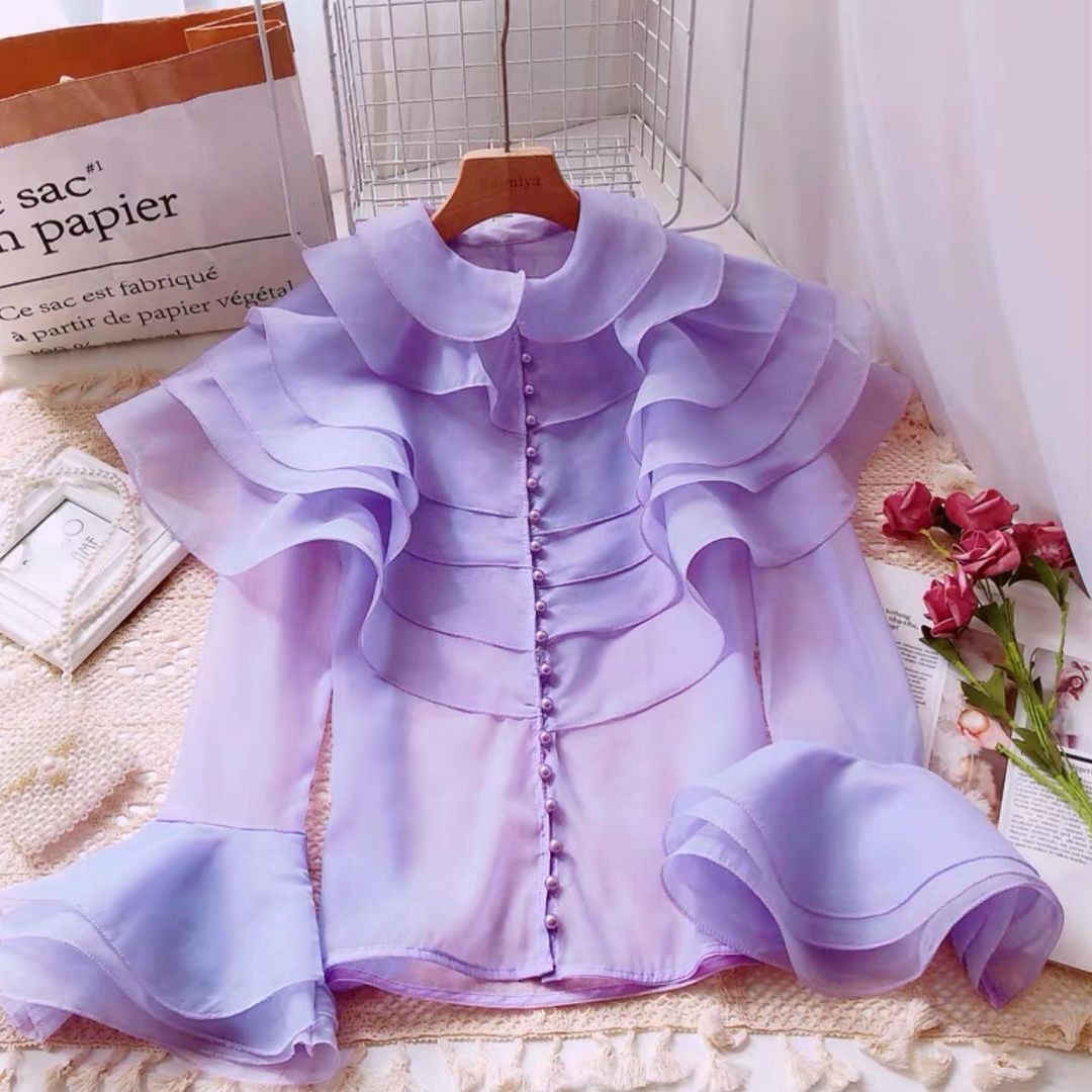 Omorfia pearla blouse with turn-down collar