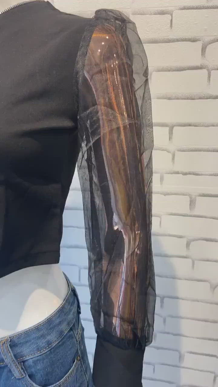 Sierra Zipper top with vintage mesh sleeves