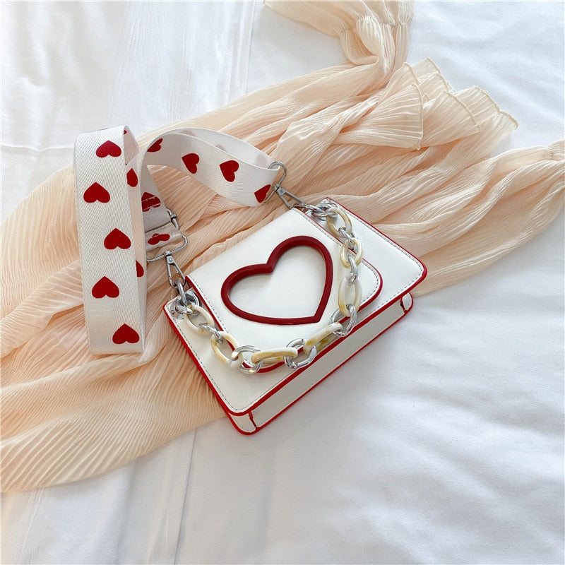 Heart Graphic Flap Square Bag