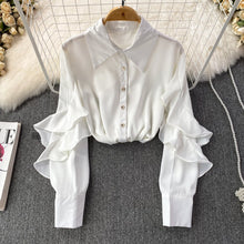 Kenza Solid Lapel collar ruffled Satin Shirt