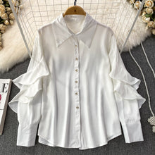 Kenza Solid Lapel collar ruffled Satin Shirt
