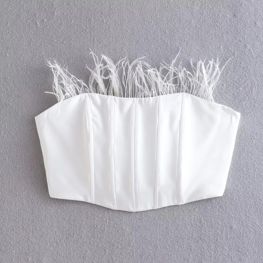 Anna Bustier with Feathers and Adjustable Strap