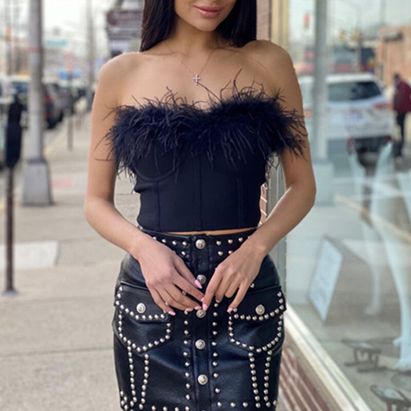 Miranda Strapless Bustier with Feather